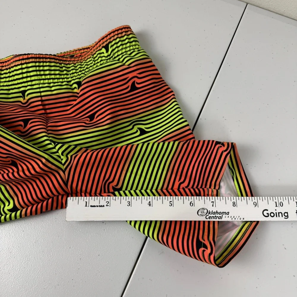 Hurley Boys 7 Swim Trunks Orange Neon Yellow Striped Shark Fin Board Shorts NWOT